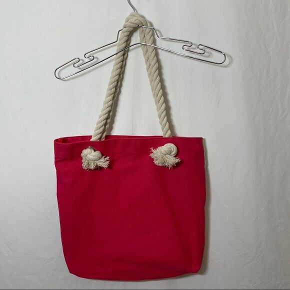 Coral Print Rope Handle Small Beach Tote Bag - Picture 7 of 11